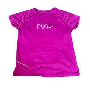 Nike Fit Dry Run Berry Purple Fushia Logo Short Sleeve Athletic T-shirt Small